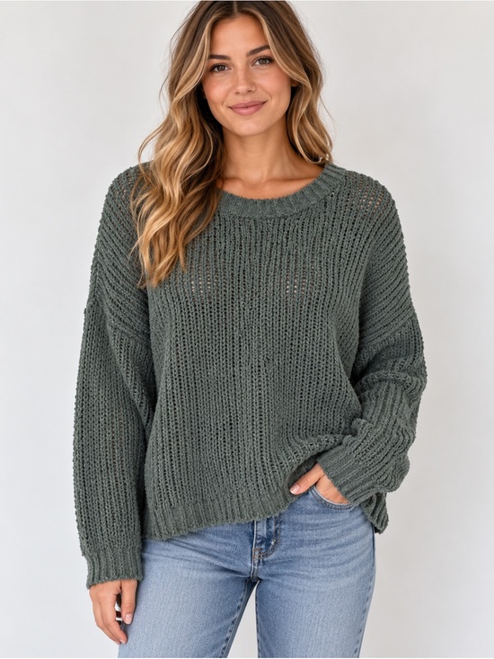 aerie Sweaters - Aerie Sage Green Textured Open Knit Sweater Size Large 26x21